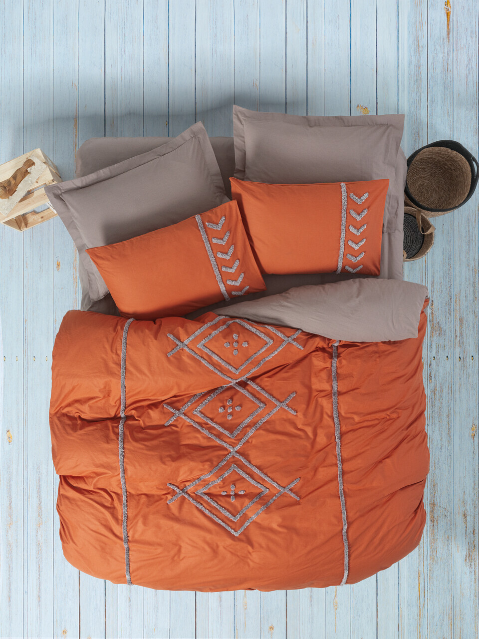 Lenjerie de pat dubla, Liya - Tile Red, Cotton Box, Bumbac Ranforce
