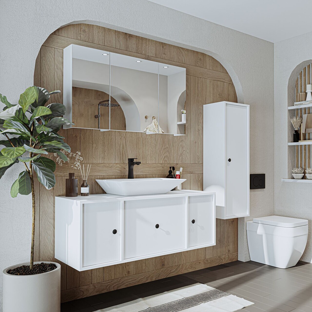 Set Dulap de Baie cu Chiuvetă și Oglindă (3 Piese), Hanah Home, 2551, MDF, Alb — imaginea 2