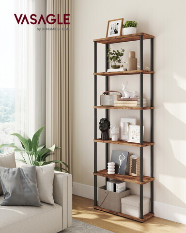 Biblioteca cu 6 niveluri, Vasagle, 60x23.8x173.4 cm, PAL/otel, maro rustic