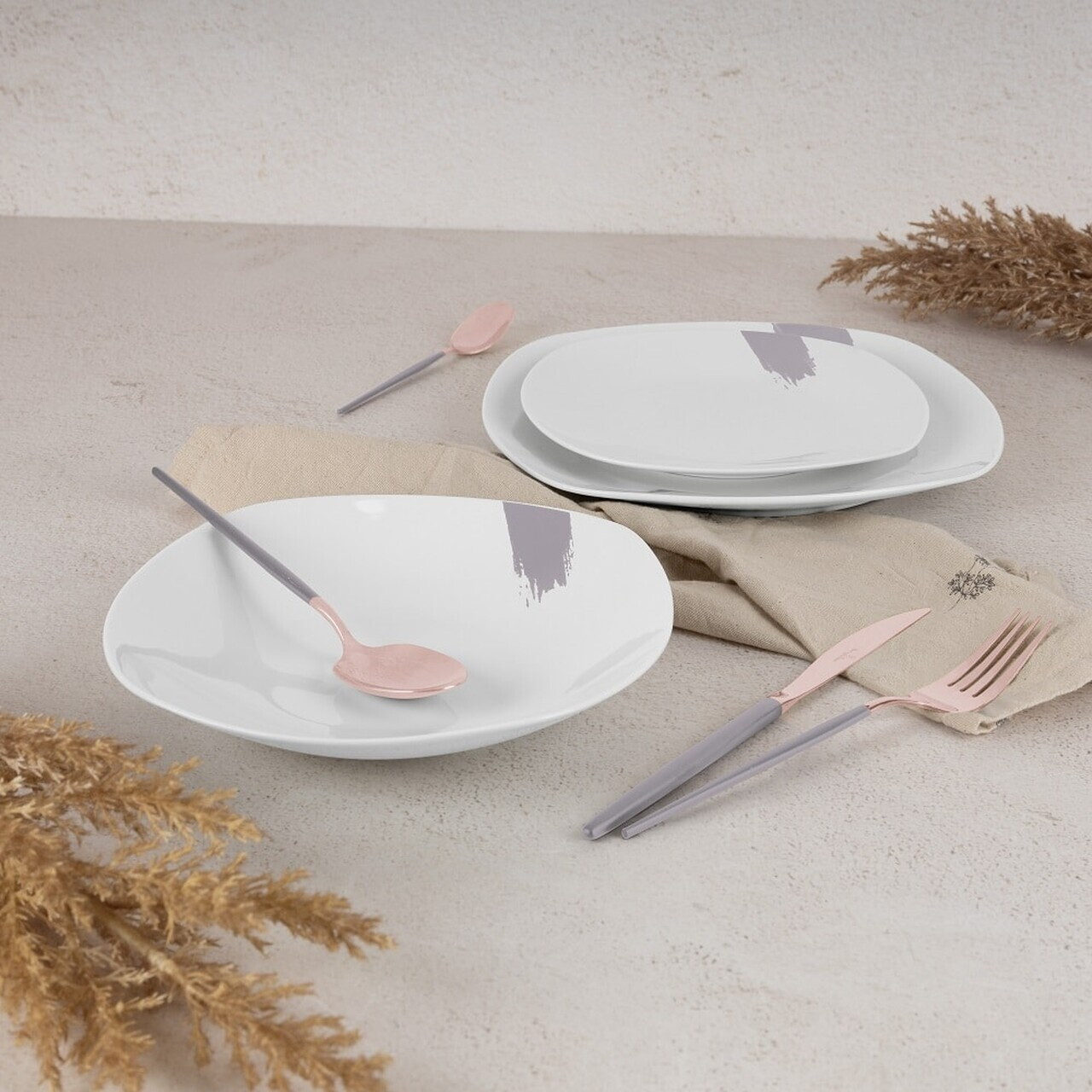 Serviciu de masa 18 piese Berlinger Haus, Taupe, portelan, alb/taupe - imagine 7