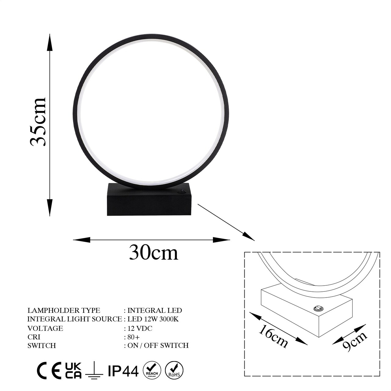 Lampa de masa, Fresno, 119FRS1405, Metal, Negru