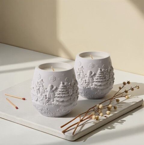 Set 2 lumanari, Yılbaşı Büyük Sade, Alb