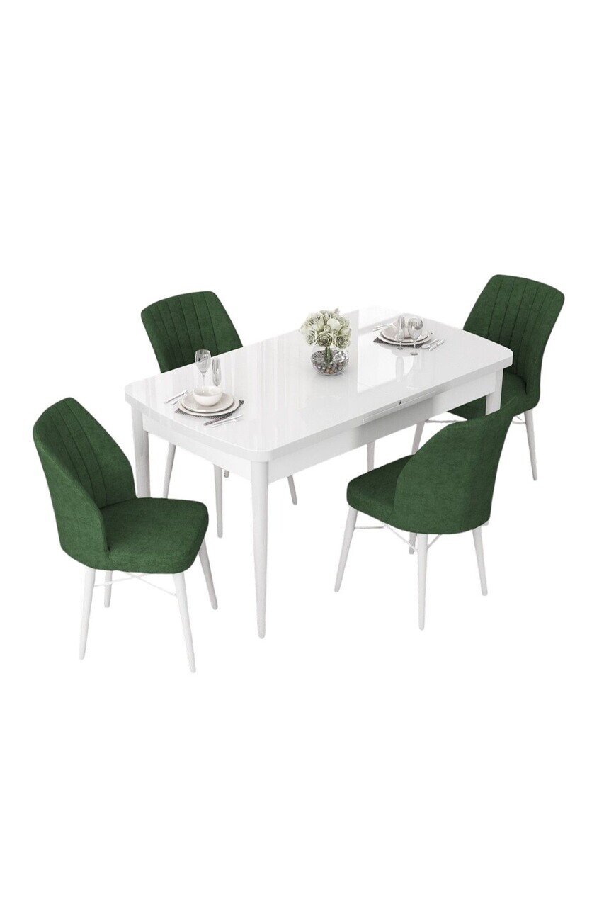 Set masa extensibila si scaune (5 piese), Hanah Home, Nef, Alb / Verde kaki — imaginea 2