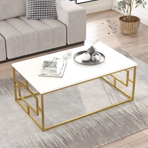 Masuta de cafea, locelso, vg12-w, 100 x 40 x 60 cm, pal melaminat, alb/auriu