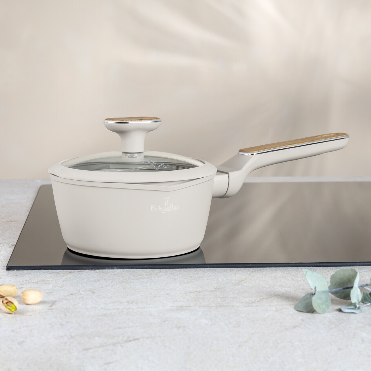 Cratita cu capac Berlinger Haus, Sahara Nordic, 16 cm, 1.2 L, aluminiu forjat, crem mat/natur - imagine 3
