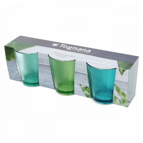 Set 3 pahare din sticla Golf Summer, Tognana, 340 ml, sticla, verde/albastru