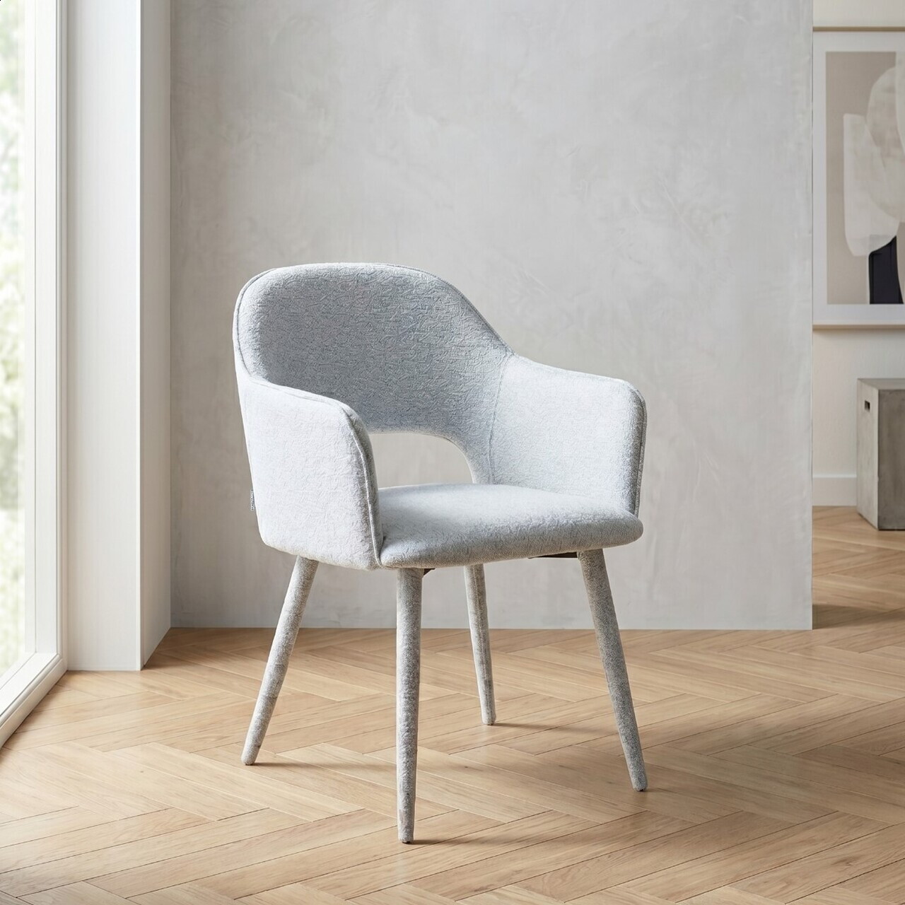 Scaun Conte, Homla, 55x62x85 cm, metal/poliester, gri deschis