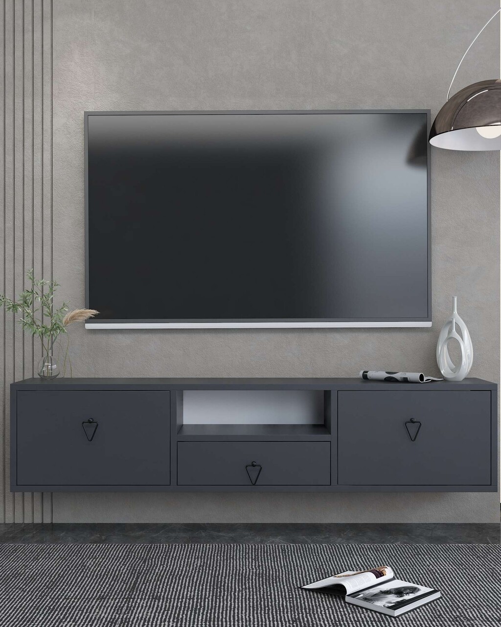 Comoda TV, Hanah Home, 1303-DROP-1, 140x30x30 cm, PAL , Antracit / Negru - view 2