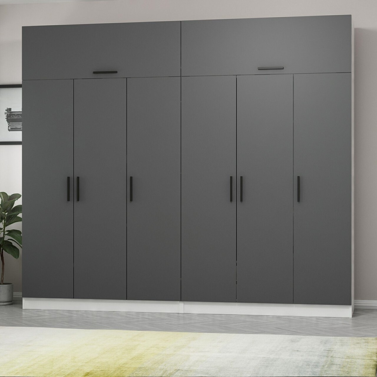 Dulap pentru haine, Minerva, Kale, 270x235x52 cm, PAL, Antracit - 1 | YEO