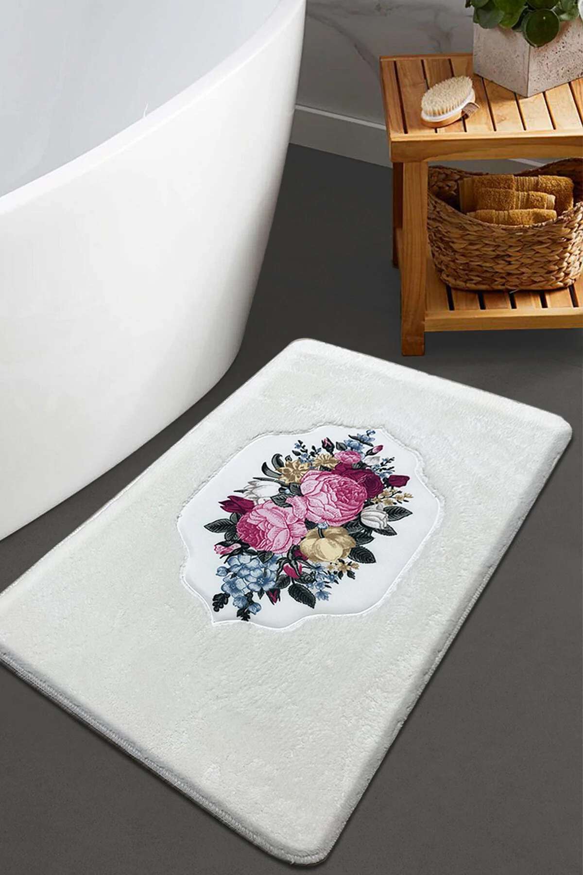 Covoras de baie, L'essentiel Maison, Bella Rose, 60x100 cm, Ecru