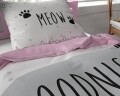 Lenjerie de pat pentru o persoana, Goodnight Kitty Pink, Dreamhouse, 2 piese, 100% bumbac, alb/roz/negru