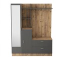 Dulap cu pantofar, cuier si oglinda DD5-AA, Locelso, 140x36.8x181.8 cm, PAL, natural/antracit