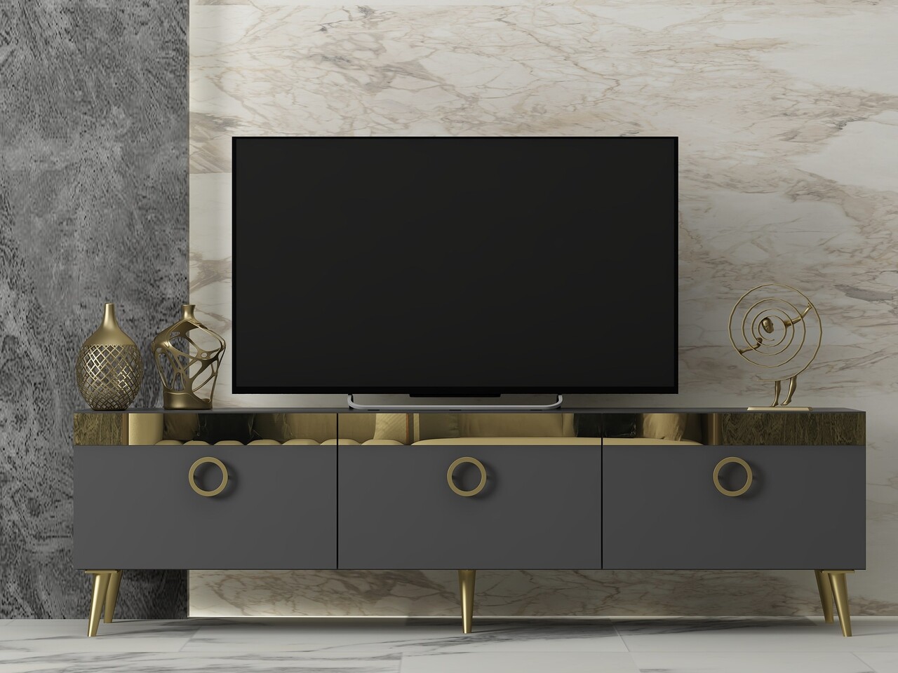 Comoda TV, Odessa, Safar, 150x30x45 cm, PAL, Antracit