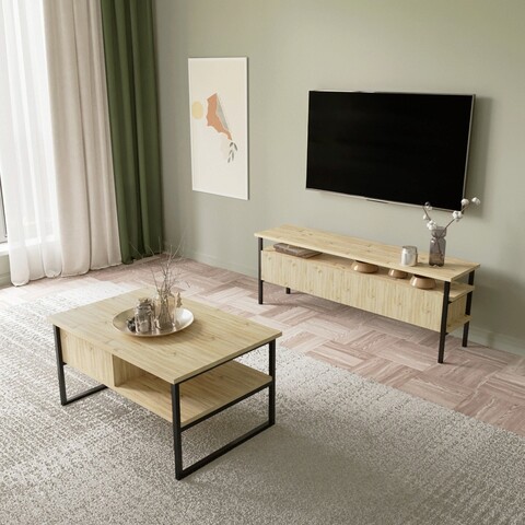 Comoda tv, lacivert, tuana, 140x50x35 cm, stejar