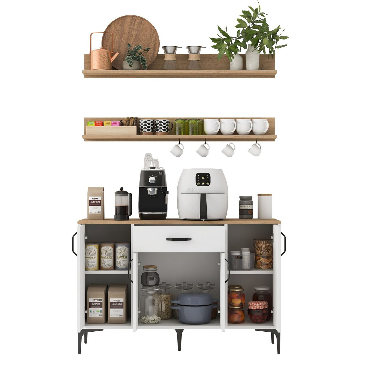 Dulap multifunctional, Hanah Home, JE233, PAL melaminat, Alb/Maro - view 9