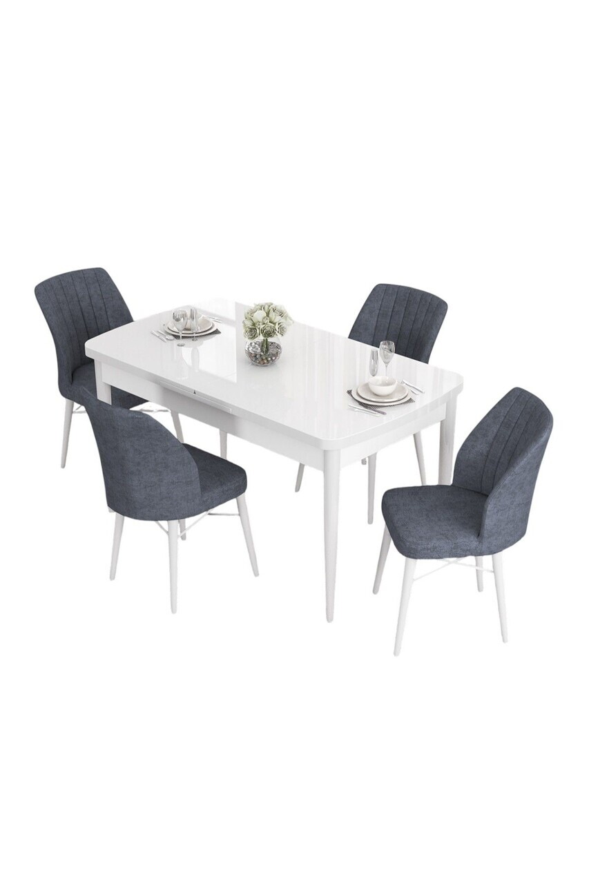 Set masa extensibila si scaune (5 piese), Hanah Home, Eva, Alb / Afumat — imaginea 2