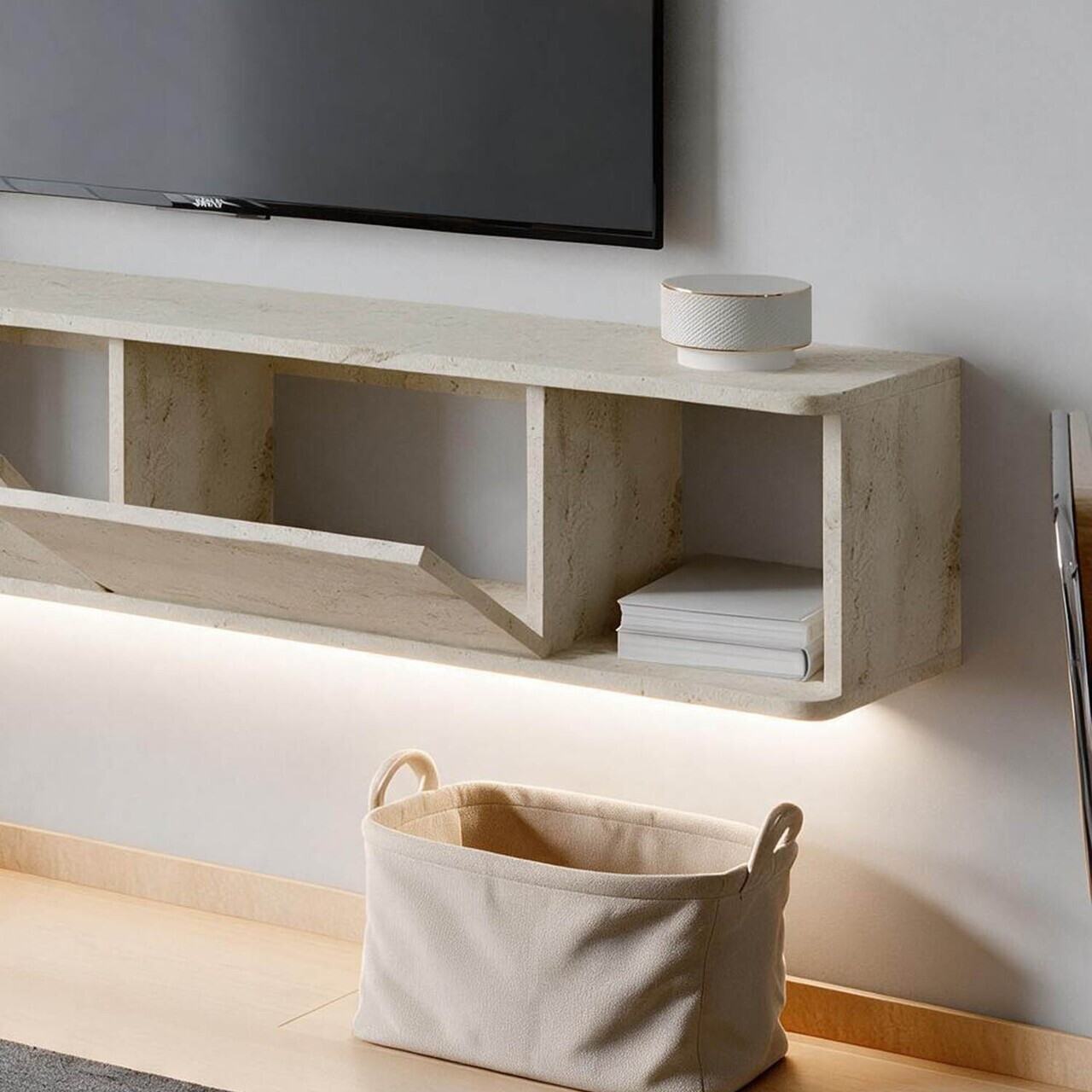 Comoda TV, Hanah Home, Twist LED, 160x29x29 cm, Travertin — imaginea 4