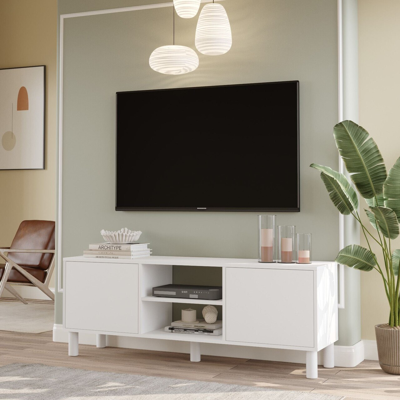 Comoda TV, Hanah Home, ALS1-W, 160x59.1x40 cm, PAL, Alb — imaginea 2