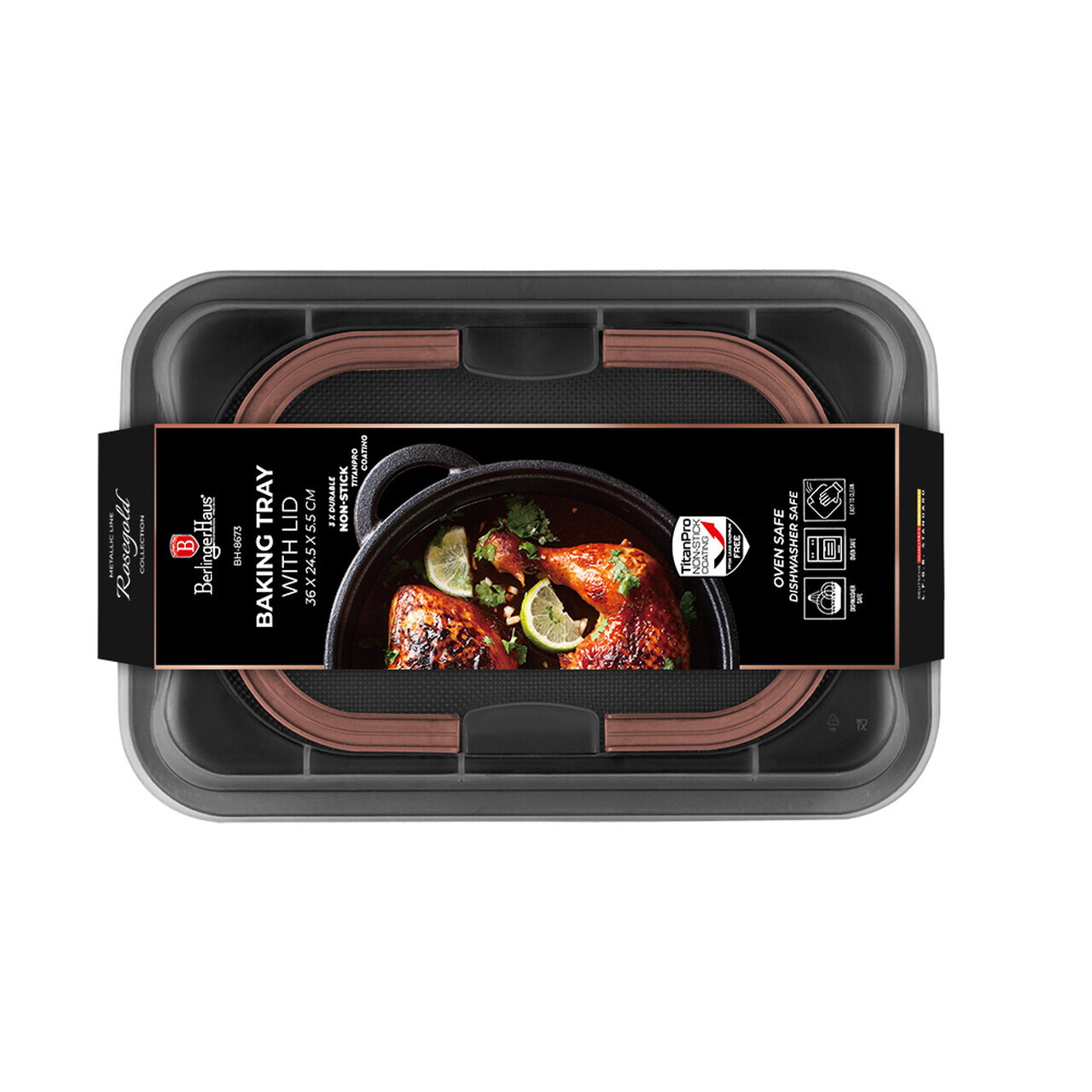 Tava cu capac Berlinger Haus, Rose Gold, 36.5x24.5x5.5 cm, otel carbon/plastic, roz - imagine 2