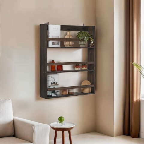 Raft de perete, Cerritos, Cm-067-A, 73x14x90 cm, Lemn, Negru