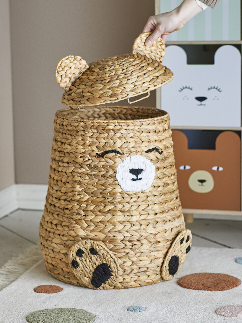 Cos cu capac, Bloomingville, Timone, 40x57 cm, zambila de apa impletita, natural - imagine 3