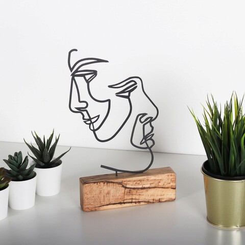 Decoratiune, faces, 17x38x3.5 cm, metal, negru