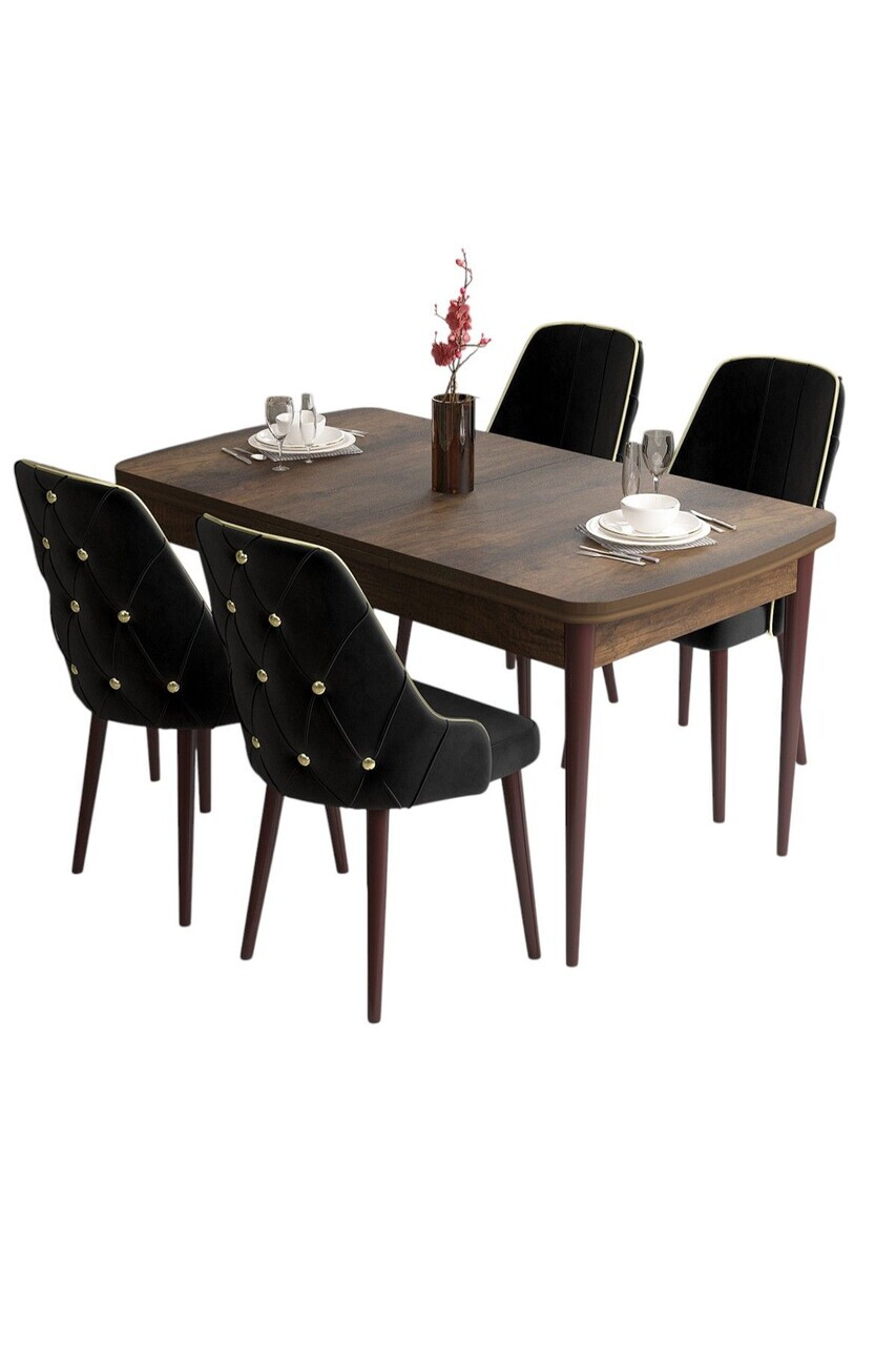 Set masa si scaune (5 piese), Hanah Home, Tia, Model baroc din lemn / Negru — imaginea 2