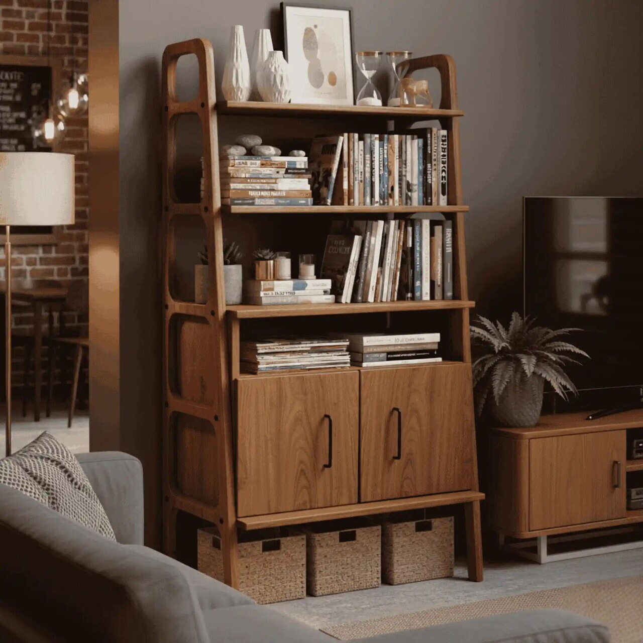 Corp biblioteca, Hanah Home, CPT4676-50, 75x140x40 cm, PLACAJ CARPEN, Maro — imaginea 7