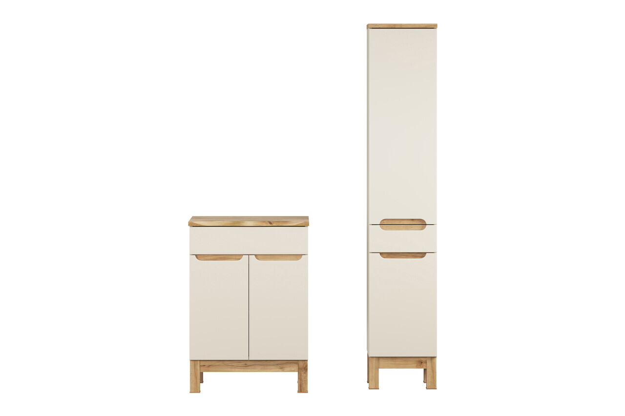 Set mobilier baie Bali Cashmere Natural Wotan 60 cm HC, dulap inalt si masca lavoar, Comad, MDF/PAL, casmir - view 3