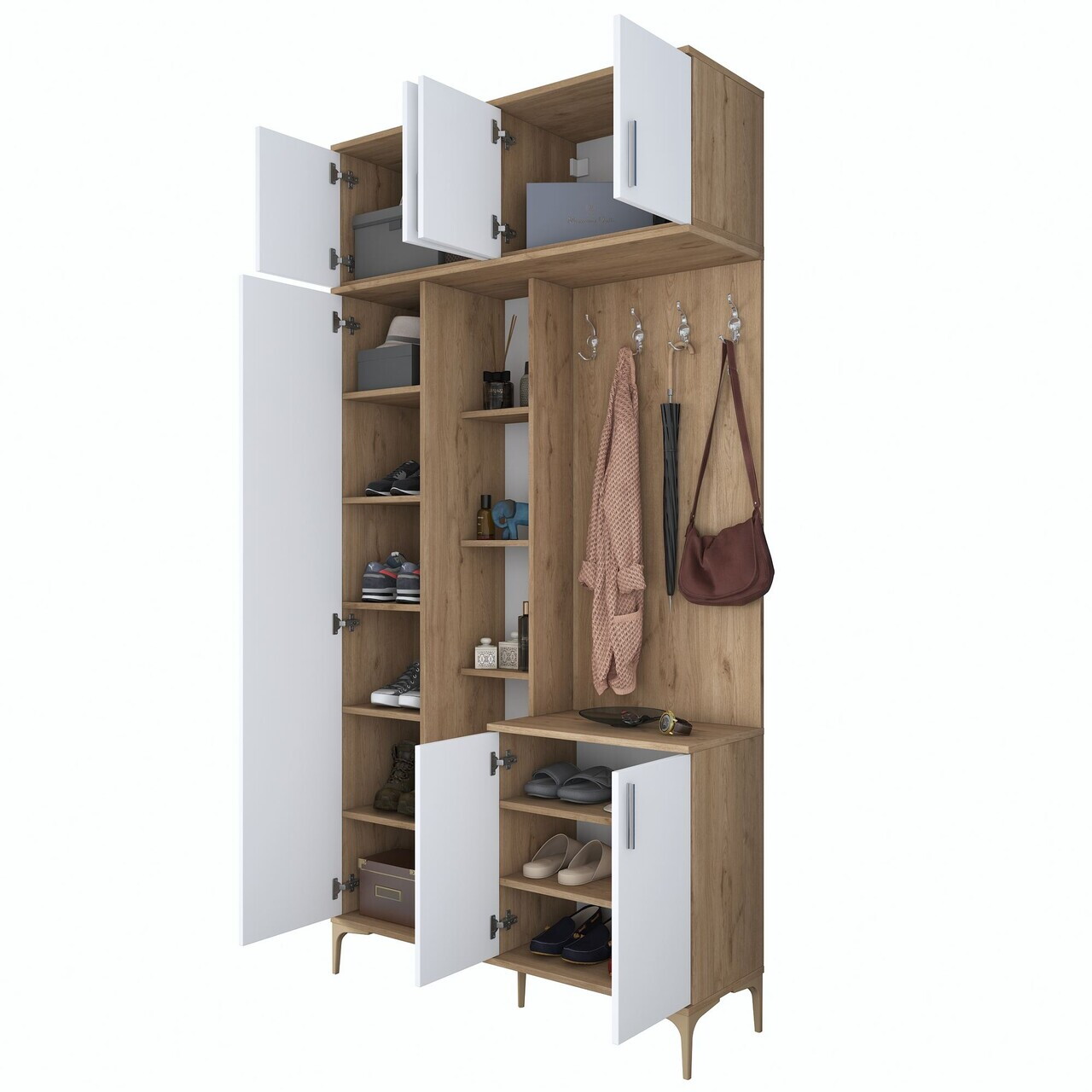 Cuier de perete, Hanah Home, EA120, 120x240x37.5 cm, PAL melaminat, Nuc/Alb - view 9