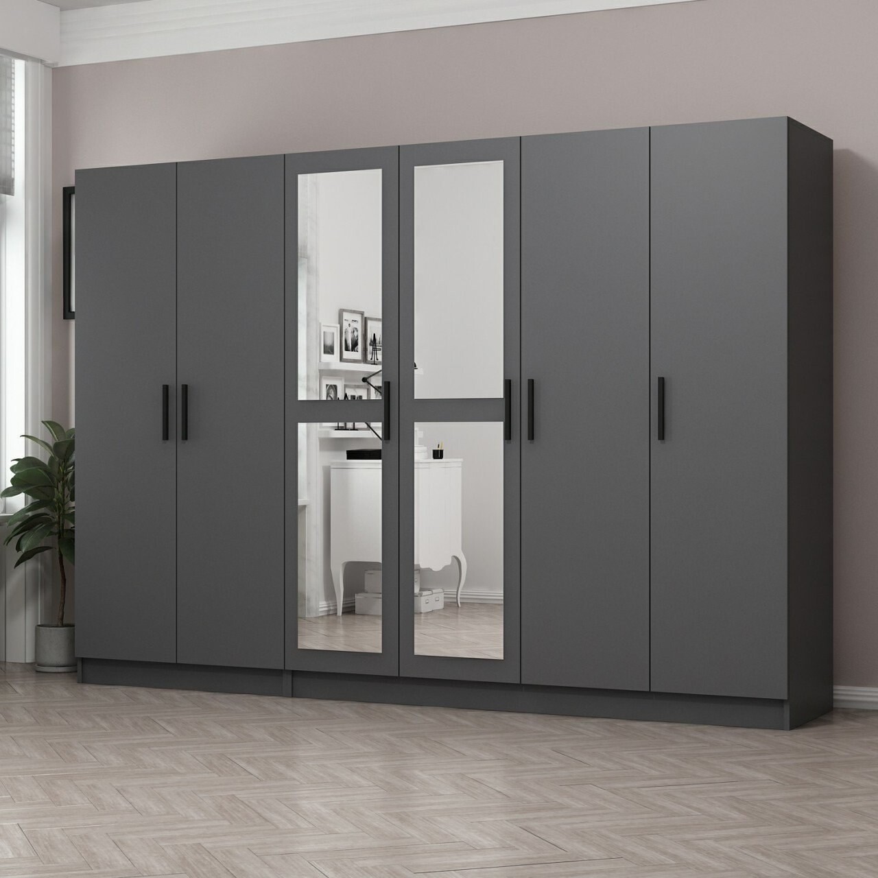 Dulap pentru haine, Minerva, Kale, 225x210x52 cm, PAL, Antracit - 1 | YEO