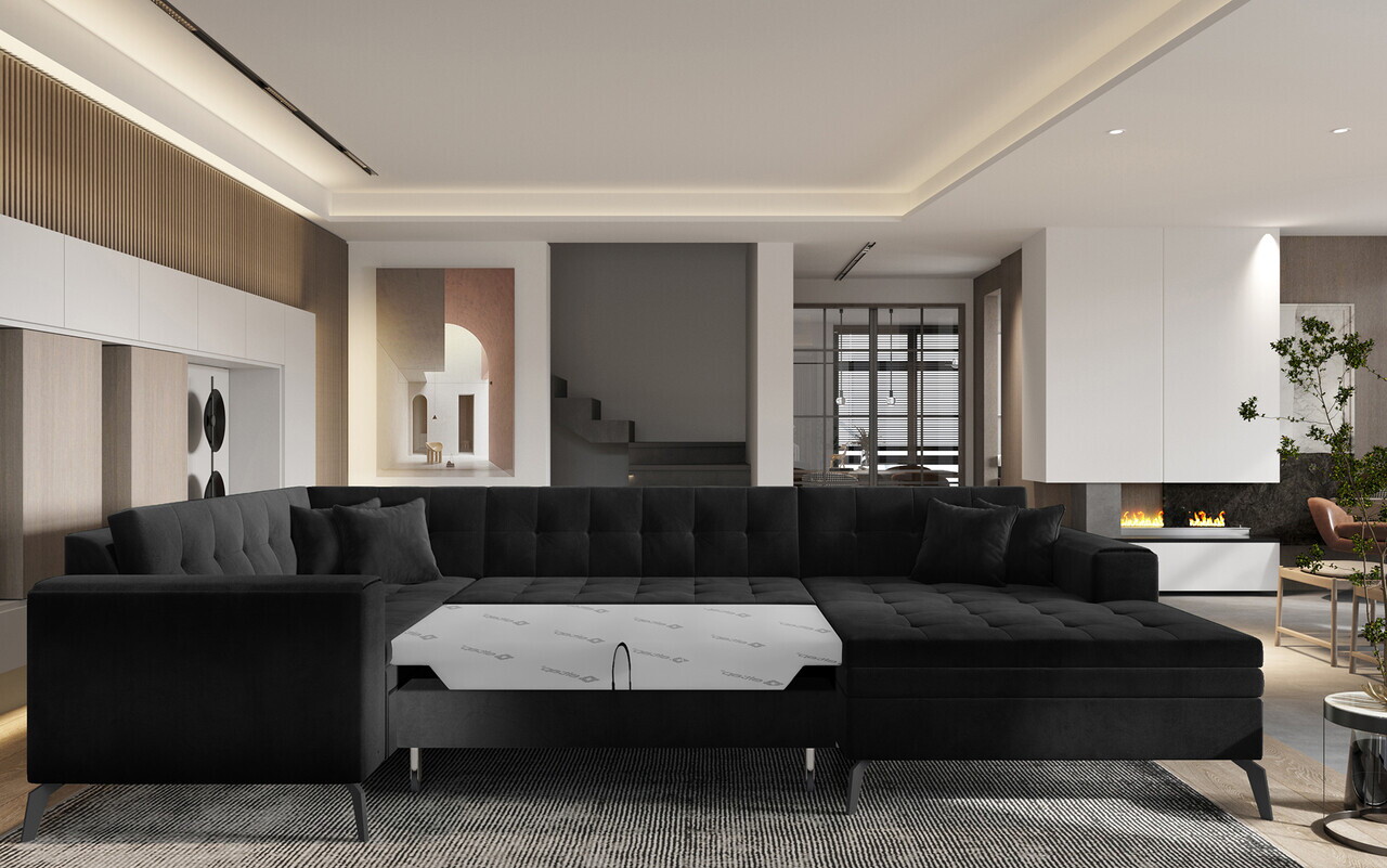 Coltar extensibil dreapta 5 locuri ELTAP, MON-RT-10LU, Montez, 340x180x93 cm, lemn/poliester, negru - view 3