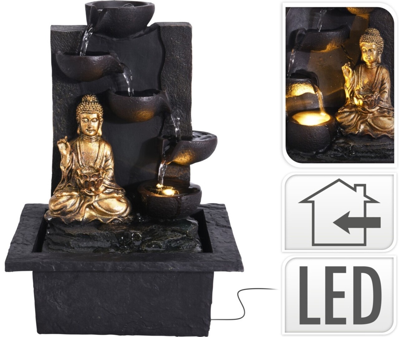 Fantana decorativa Buddha left, 21.5x18x30 cm, poliston, negru