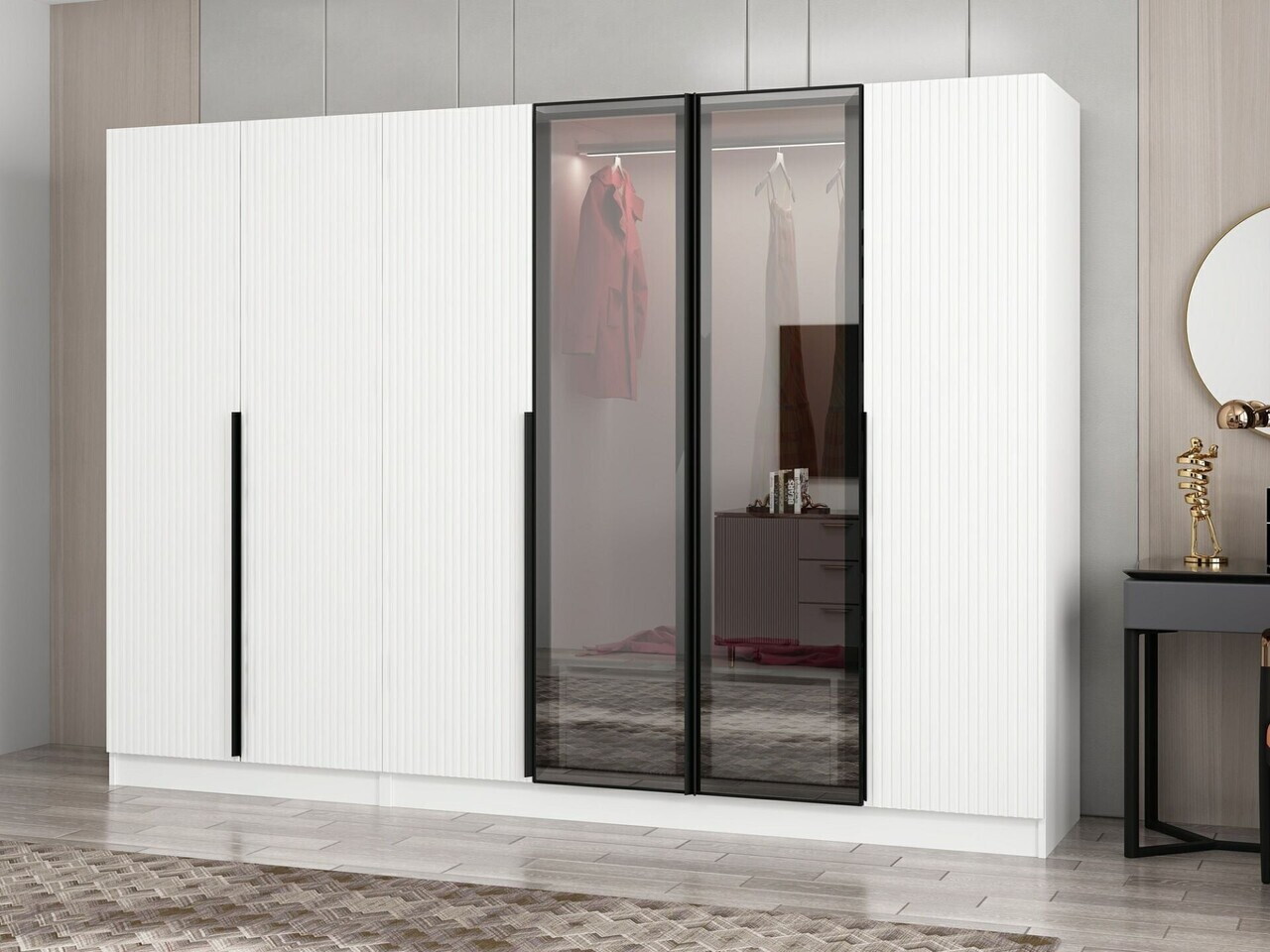Dulap pentru haine, Hanah Home, Nisa, 270x210x52 cm, Alb — imaginea 4