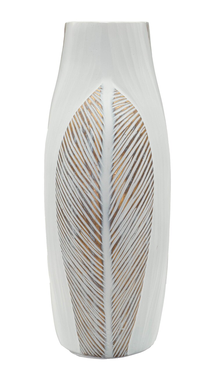 Vaza decorativa, Mauro Ferretti, Ho Chi Minh, 27x11.5x31 cm, polirasina, alb decolorat - imagine 5