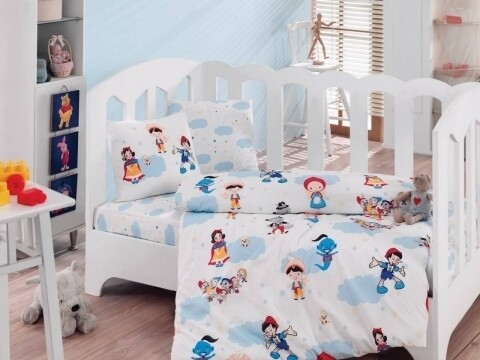 Lenjerie de pat pentru copii, 4 piese, 100% bumbac ranforce, Cotton Box, Story