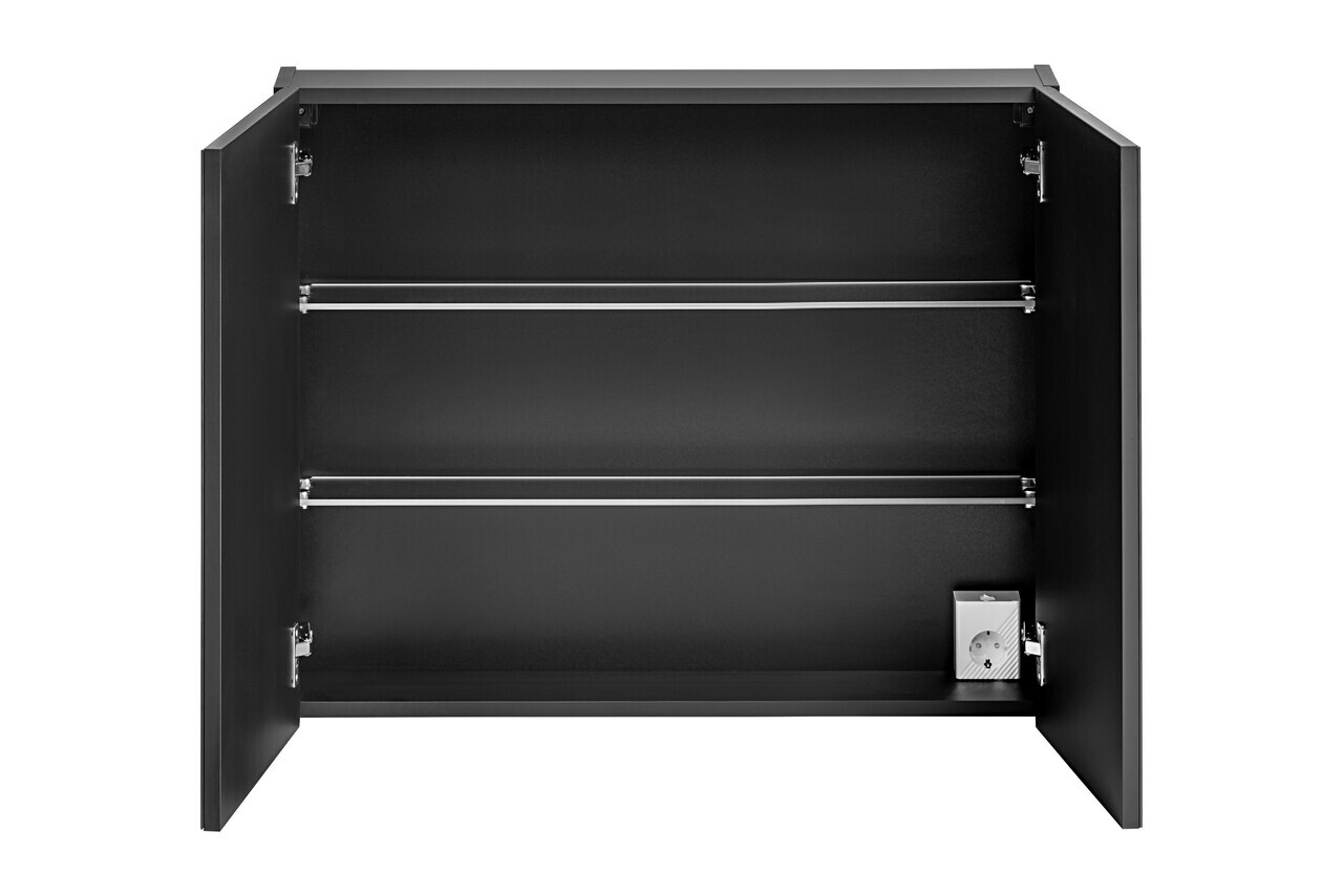 Cabinet cu oglinda si 2 usi, Santa Fe Black, Comad, 80x17x65 cm, PAL laminat, negru mat — imaginea 3
