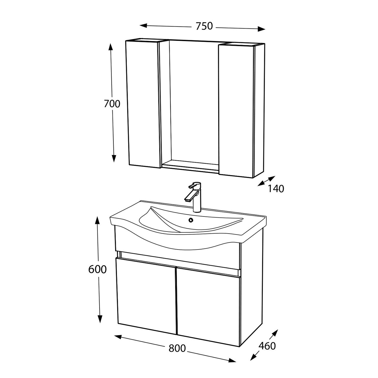 Set mobilier de baie (2 piese), Hanah Home, Sole 80, Alb mat - view 7