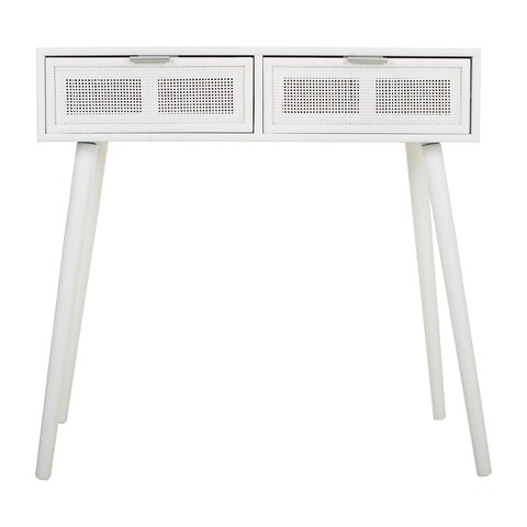 Consola cu 2 sertare Creaciones Meng, 82x42x79 cm, MDF/bambus, alb/argintiu