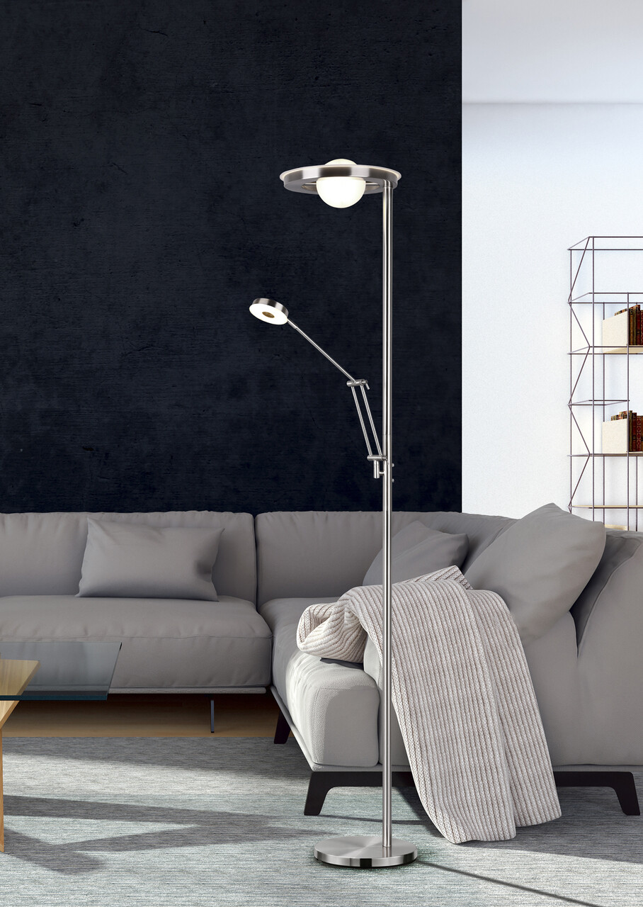 Lampadar Barrie, TRIO, 30x181 cm, 32W/6W, 2x SMD LED, metal, argintiu