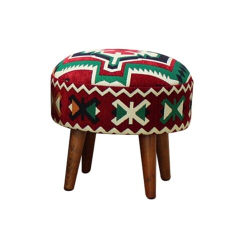Taburet rotund etnic urartu, heinner, 46x42 cm, bumbac, rosu