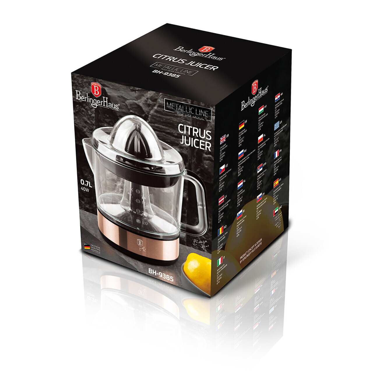 Storcator electric de citrice Berlinger Haus, Rose Gold, 40W, 700 ml, plastic/inox, roz/transparent - imagine 6