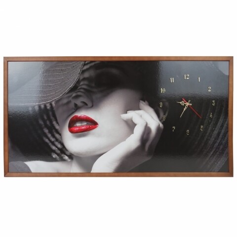 Tablou cu ceas Red Lips, Heinner Home, 50x100 cm, lemn
