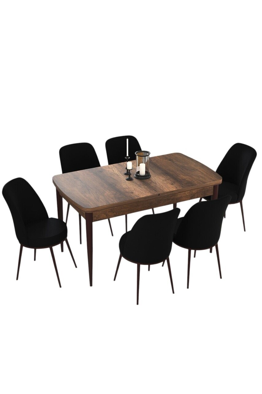 Set masa extensibila si scaune (7 piese), Hanah Home, Kor, Model baroc din lemn / Negru — imaginea 2