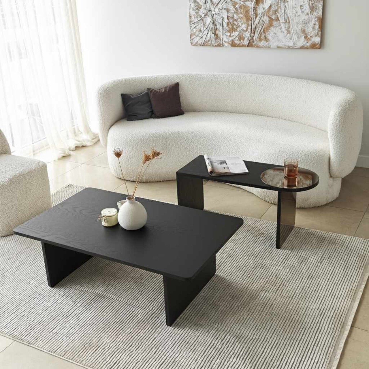 Set masute 2 piese, Hanah Home, Luna, PAL, Negru/Bronz - imagine 2