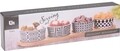 Set 4 boluri pentru gustari si tava dreptunghiulara Geometric, portelan, alb/negru