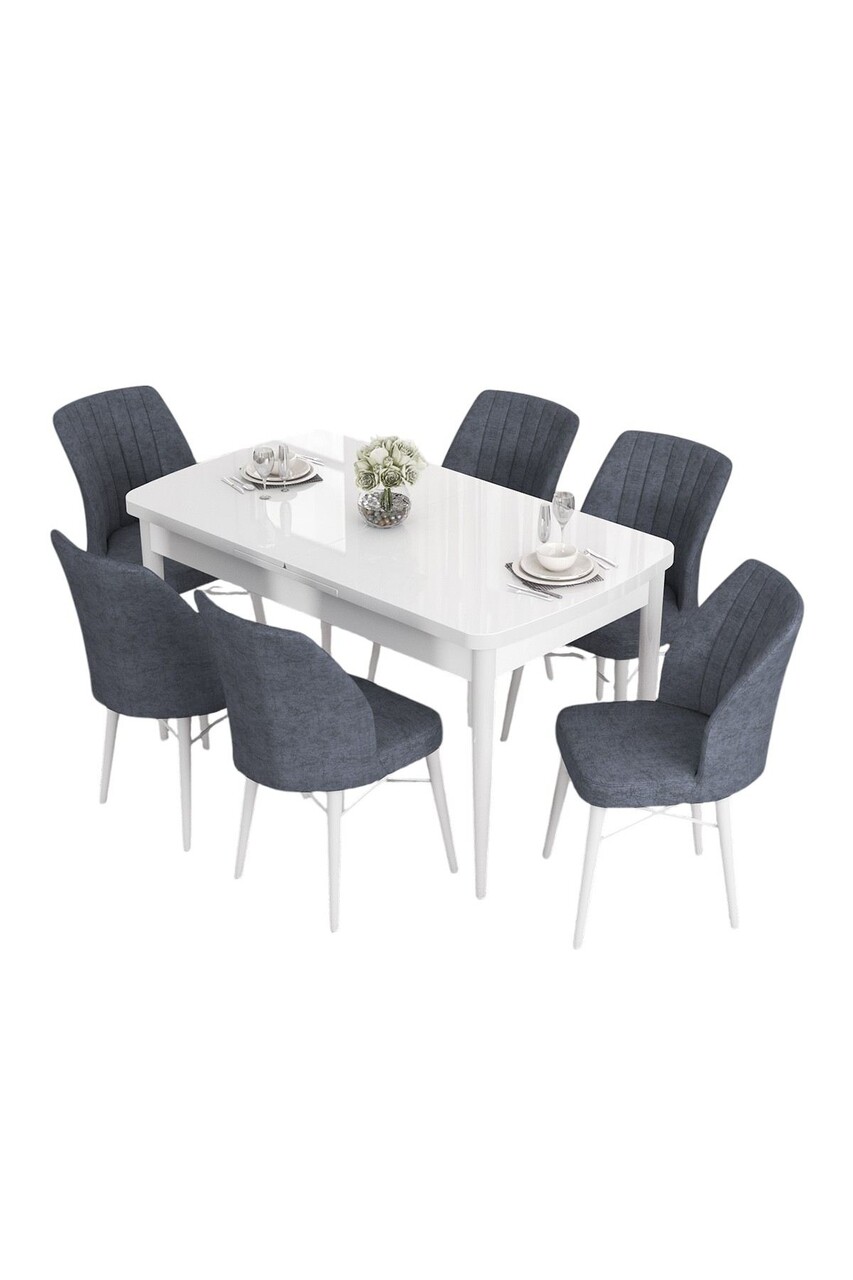 Set masa extensibila si scaune, Hanah Home, Eva, Alb / Fum - view 2