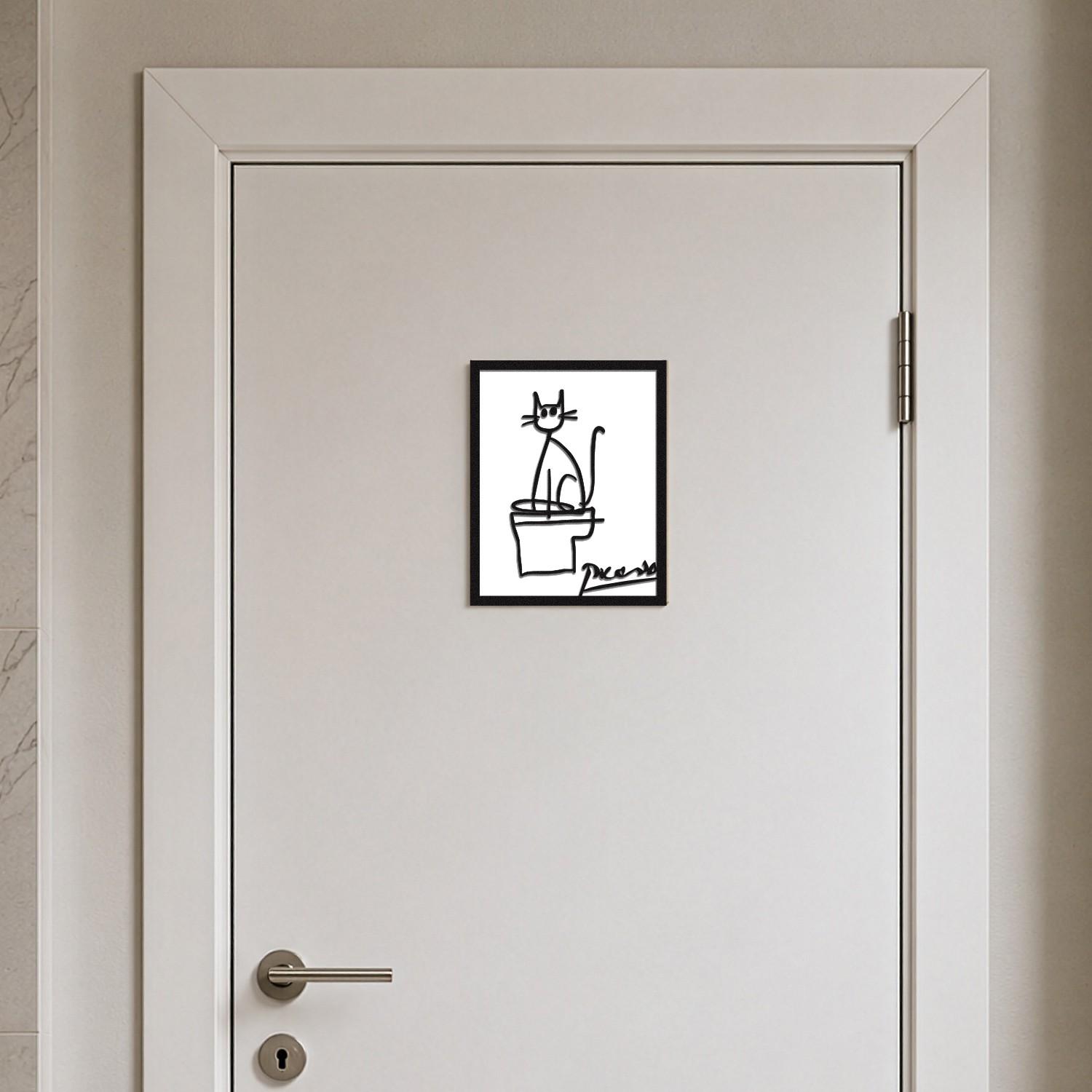 Tablou decorativ, Cat on Duty, Dimensiune: 20 x 25 cm, Alb/Negru