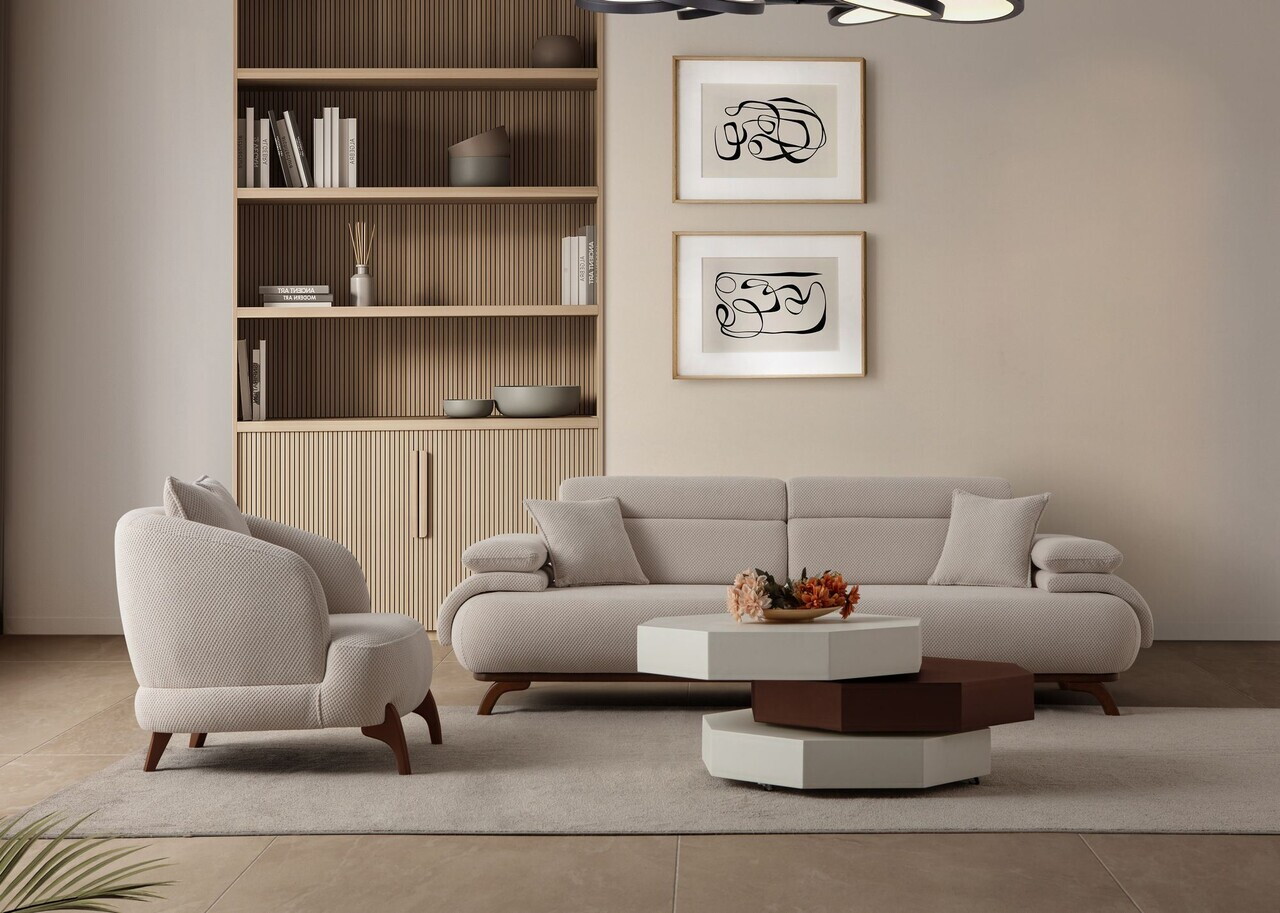 Canapea 3 locuri, Atelier del Sofa, 752EST1145, Lemn de carpen/PAL melaminat, Bej - view 6