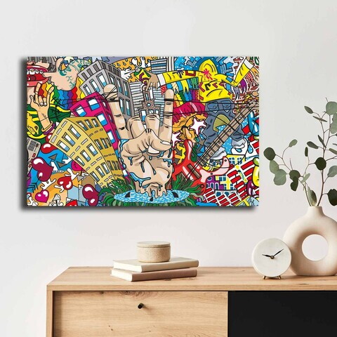 Tablou decorativ, 4570POP-012, Canvas, Lemn, Multicolor